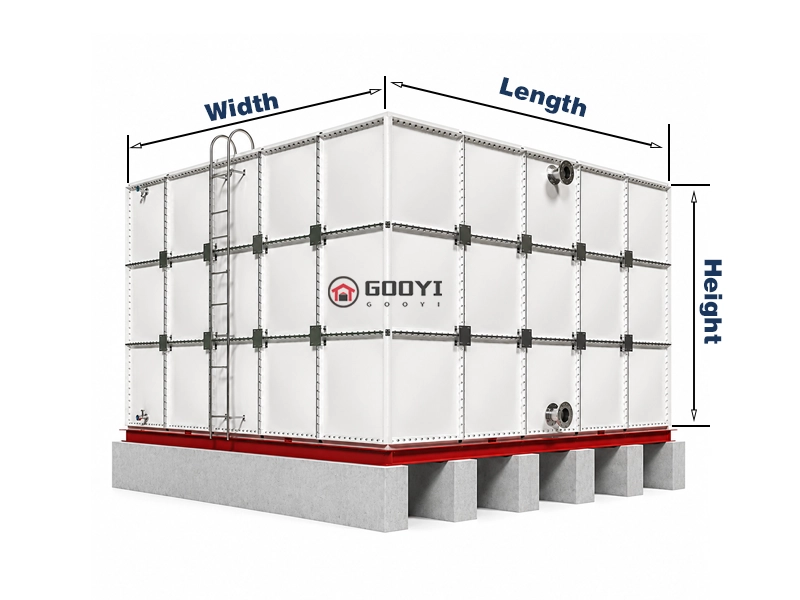 GRP Sectional Water Tank Dimension