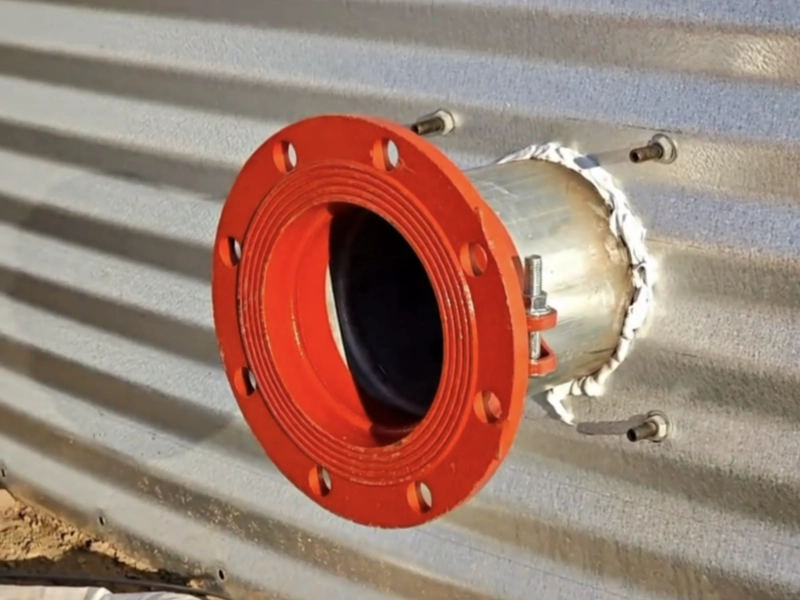 Detailed view of the flanged water outlet