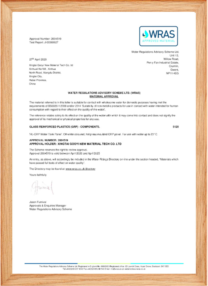 WRAS Certificate